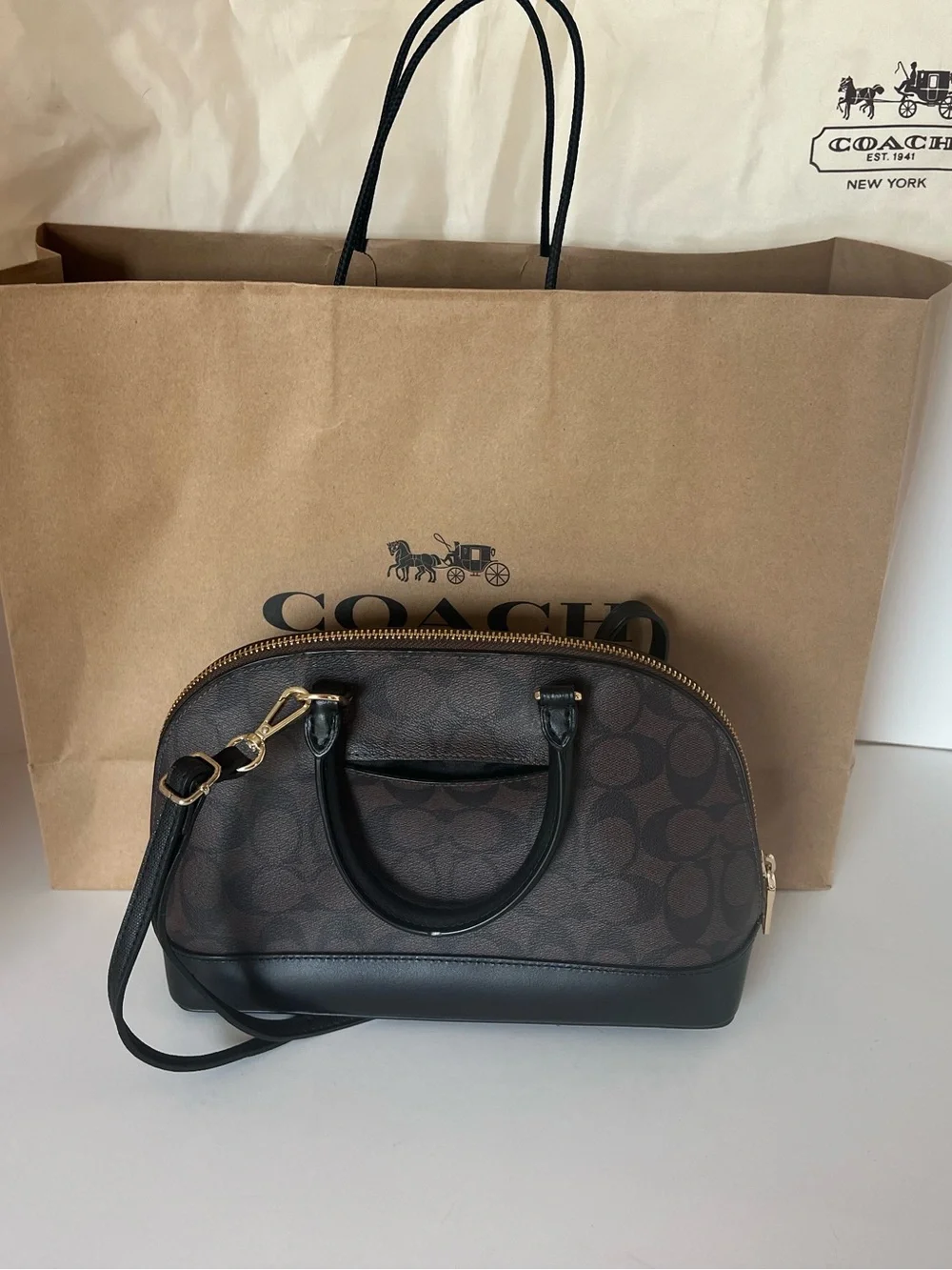 COACH Signature Dome Satchel in Brown/Black